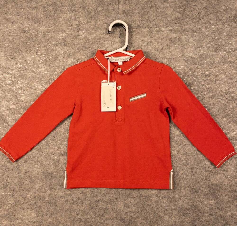 Tartine et Chocolat Orange Long Sleeve Pique Polo Shirt Orange/Red Size 2A